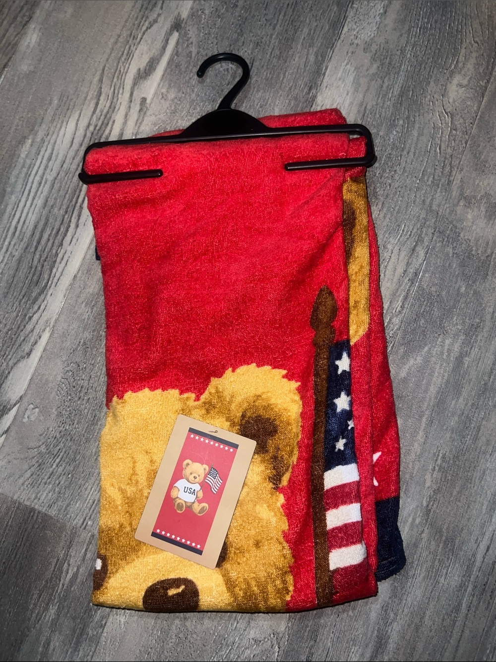 Red Teddy Bear USA Flag Decorative - Beach Towel